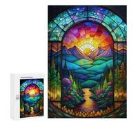 Rompecabezas para Adultos300 PCS Stained Glass Nature Scene Rompecabezas para Adultos Juegos Familiares Mejora La Memoria Cumpleaños Y Navidad 300 PCS