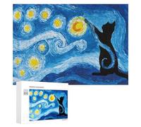 Rompecabezas para Adultos300 PCS Starry Night Cat Silhouette Art Print Rompecabezas para Adultos Juegos Familiares Análisis Y Lógica Reducción del Estrés Regalos 300 PCS