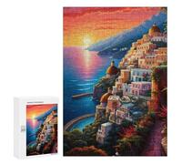Rompecabezas para Adultos300 PCS Sunset Over Coastal Village Rompecabezas para Adultos Juego De Ingenio Regalo De Cumpleaños para Cumpleaños, Navidad 300 PCS