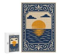 Rompecabezas para Adultos300 PCS Sunset Over The Ocean Illustration Rompecabezas para Adolescentes para Diversión Familiar Desafío Educativo Regalos Y Cumpleaños Únicos 300 PCS