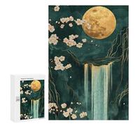 Rompecabezas para Adultos300 PCS Waterfall Moon Cehrry Blossom Japanese Landscape Rompecabezas para Adultos Juegos Familiares Mejora La Memoria Cumpleaños Y Navidad 300 PCS