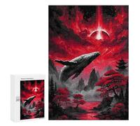Rompecabezas para Adultos300 PCS Whale in Red Japanese Landscape Rompecabezas para Adultos Juegos Familiares Mejora La Memoria Cumpleaños Y Navidad 300 PCS