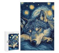Rompecabezas para Adultos300 PCS Wolf in Starry Night Rompecabezas para Adultos Juguete Decoración De Pared Desafío Difícil Cumpleaños Y Navidad 300 PCS