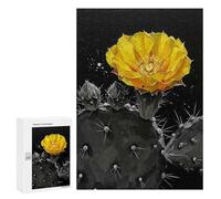 Rompecabezas para Adultos300 PCS Yellow Cactus Flower on Black Background Rompecabezas para Adultos Juegos Familiares Mejora La Memoria Cumpleaños Y Navidad 300 PCS