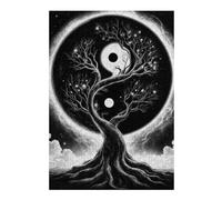 Rompecabezas para Adultos38x26cm/1000pcs Black and White Yin Yang Space Tree Rompecabezas para Adultos Juguetes Antiestrés para La Diversión Familiar Actividades Divertidas En Casa 38x26cm/1000pcs
