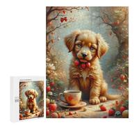 Rompecabezas Para Adultos500 PCS Affectionate Sweet Aesthetic Charming Cartoon, A Cute Puppy Sits Next to A Strawberry Bush Rompecabezas Para Adolescentes Para Diversión Familiar Desafío Educativo Reg