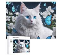 Rompecabezas para Adultos500 PCS Blue-Eyed White Cat with Butterflies Rompecabezas para Adultos Juegos Familiares Análisis Y Lógica Reducción del Estrés Regalos 500 PCS