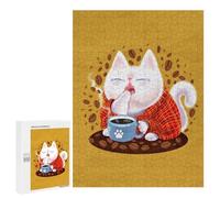 Rompecabezas para Adultos500 PCS Cat and Coffee Rompecabezas Juego De Ingenio Patrón De Ensamblaje Regalos Y Cumpleaños Únicos 500 PCS