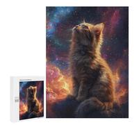 Rompecabezas para Adultos500 PCS Cat Gazing at Stars Rompecabezas para Adultos Juguete Decoración De Pared Desafío Difícil Cumpleaños Y Navidad 500 PCS