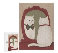 Rompecabezas para Adultos500 PCS Cat Looking in Mirror with Bowtie Rompecabezas para Adultos Juegos Familiares Decoración del Hogar Cumpleaños 500 PCS