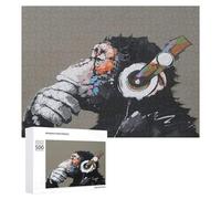 Rompecabezas para Adultos500 PCS Chimp with Headphones Art Print Rompecabezas para Adultos Juego De Ingenio Regalo De Cumpleaños para Cumpleaños, Navidad 500 PCS