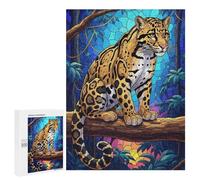 Rompecabezas para Adultos500 PCS Clouded Leopard in Jungle Stained Glass Rompecabezas para Adultos Juegos Divertidos Decoración De Pared Oferta como Regalos para Toda La Familia 500 PCS