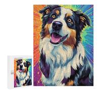Rompecabezas para Adultos500 PCS Colorful Australian Shepherd Art Print Rompecabezas para Adultos Juego Familiar Regalos para Mujeres Regalos De Juegos Desafiantes 500 PCS