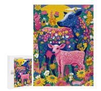 Rompecabezas para Adultos500 PCS Colorful Floral Cow Family Rompecabezas para Adolescentes para Diversión Familiar Desafío Educativo Regalos Y Cumpleaños Únicos 500 PCS