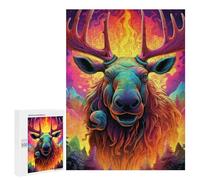 Rompecabezas para Adultos500 PCS Colorful Moose Portrait -1 Rompecabezas para Adultos Juegos Familiares Análisis Y Lógica Reducción del Estrés Regalos 500 PCS