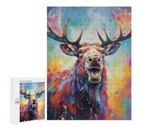 Rompecabezas para Adultos500 PCS Colorful Moose Portrait Rompecabezas para Adultos Juegos Divertidos Regalo De Cumpleaños Regalos De Cumpleaños 500 PCS