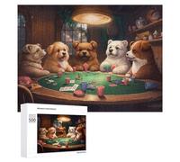 Rompecabezas para Adultos500 PCS Dogs Playing Poker in Cozy Cabin Rompecabezas para Adolescentes Juego De Ingenio Arte De Pared Cumpleaños 500 PCS