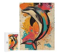 Rompecabezas para Adultos500 PCS Dolphin Splash Art Dynamic Dolphin Illustration Modern Pop Art Marine Design Rompecabezas para Adultos Juguete Decoración De Pared Desafío Difícil