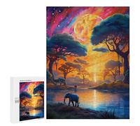 Rompecabezas para Adultos500 PCS Elephant Serenity A Vibrant Sunset Scene Rompecabezas para Adultos Juego De Ingenio Regalo De Cumpleaños para Cumpleaños, Navidad 500 PCS