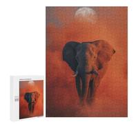 Rompecabezas para Adultos500 PCS Elephant Under The Moon in Orange Haze Rompecabezas para Adultos Juegos Divertidos Decoración De Pared Oferta como Regalos para Toda La Familia 500 PCS