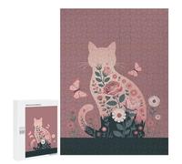 Rompecabezas para Adultos500 PCS Floral Cat Silhouette with Butterflies Rompecabezas para Adultos Juego Práctico Decoración Cumpleaños 500 PCS