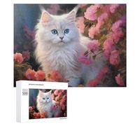 Rompecabezas para Adultos500 PCS Floral Fantasy White Cat with Blue Eyes -1 Rompecabezas para Adultos Juegos Familiares Análisis Y Lógica Reducción del Estrés Regalos 500 PCS