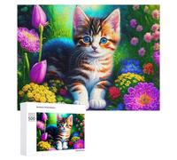 Rompecabezas para Adultos500 PCS Floral Garden Kitten -3 Rompecabezas para Adultos Juegos Familiares Análisis Y Lógica Reducción del Estrés Regalos 500 PCS