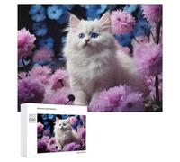 Rompecabezas para Adultos500 PCS Fluffy White Kitten with Blue Eyes Rompecabezas para Adolescentes Juego De Ingenio Arte De Pared Cumpleaños 500 PCS