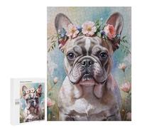 Rompecabezas para Adultos500 PCS French Bulldog with Flower Crown Watercolor Rompecabezas para Adultos Juegos Divertidos Decoración De Pared Oferta como Regalos para Toda La Familia 500 PCS