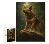 Rompecabezas para Adultos500 PCS German Shepherd Dog Roaring in Forest Rompecabezas para Adultos Juguetes DIY Arte De Pared Cumpleaños Y Navidad 500 PCS