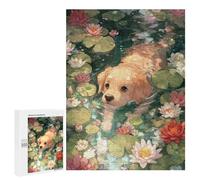 Rompecabezas para Adultos500 PCS Golden Retriever in Lily Pond Rompecabezas para Adultos Juegos Familiares Mejora La Memoria Cumpleaños Y Navidad 500 PCS