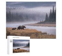 Rompecabezas para Adultos500 PCS Grizzly Bear and Cub by River Rompecabezas Juego De Ingenio Patrón De Ensamblaje Regalos Y Cumpleaños Únicos 500 PCS