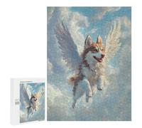 Rompecabezas para Adultos500 PCS Husky Angel Pet Loss Tribute Art Angel Dog in The Clouds Rompecabezas para Adultos Juguete Decoración De Pared Desafío Difícil Cumpleaños Y Navidad