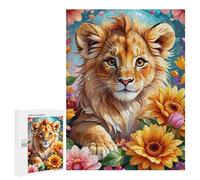 Rompecabezas para Adultos500 PCS Lion Cub in Flowers Rompecabezas para Adultos Juego De Ingenio Ensamblaje De Patrones Cumpleaños