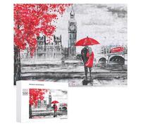 Rompecabezas para Adultos500 PCS London Rain Artistic Cityscape with Umbrella Couple Rompecabezas para Adultos Juego De Ingenio Regalo De Cumpleaños para Cumpleaños, Navidad 500 PCS