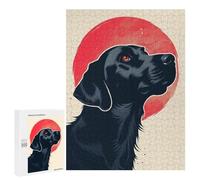 Rompecabezas para Adultos500 PCS Loyal Black Dog Vector Portrait with Bold Red Sun Backdrop Rompecabezas para Adultos Juegos Familiares Mejora La Memoria Cumpleaños Y Navidad 500 PCS