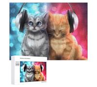 Rompecabezas para Adultos500 PCS Music Lovers Cute Kittens with Headphones Rompecabezas para Adultos Juegos Familiares Análisis Y Lógica Reducción del Estrés Regalos 500 PCS