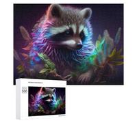 Rompecabezas para Adultos500 PCS Neon Raccoon in Fantasy Forest Rompecabezas para Adolescentes Juego De Ingenio Arte De Pared Cumpleaños 500 PCS