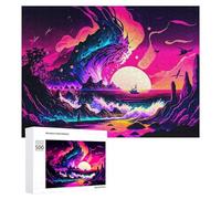 Rompecabezas para Adultos500 PCS Neon Sunset Wave Rompecabezas para Adultos Juego De Ingenio Regalo De Cumpleaños para Cumpleaños, Navidad 500 PCS