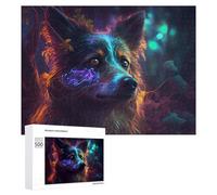 Rompecabezas para Adultos500 PCS Neon Wolf in Enchanted Forest Rompecabezas para Adultos Juego De Ingenio Regalo De Cumpleaños para Cumpleaños, Navidad 500 PCS
