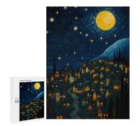 Rompecabezas para Adultos500 PCS Night Village Under Starry Sky Painting Rompecabezas para Adultos Juegos Familiares Mejora La Memoria Cumpleaños Y Navidad 500 PCS