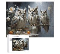 Rompecabezas para Adultos500 PCS Owl Trio with Flowers Rompecabezas para Adultos Juegos Familiares Análisis Y Lógica Reducción del Estrés Regalos 500 PCS