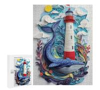 Rompecabezas para Adultos500 PCS Papercraft Whale & Lighthouse Rompecabezas para Adultos Juegos Divertidos Decoración De Pared Oferta como Regalos para Toda La Familia 500 PCS