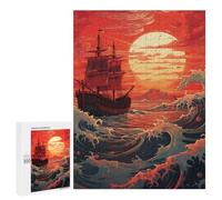 Rompecabezas para Adultos500 PCS Pirate Ship Sunset Ocean Waves Rompecabezas para Adultos Juegos Familiares Regalos para Mujeres Regalos De Cumpleaños Únicos 500 PCS