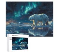Rompecabezas para Adultos500 PCS Polar Bear Aurora Borealis Rompecabezas para Adolescentes Juego De Ingenio Arte De Pared Cumpleaños 500 PCS