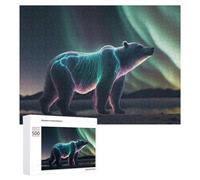 Rompecabezas para Adultos500 PCS Polar Bear with Aurora Borealis Rompecabezas para Adolescentes Juego De Ingenio Arte De Pared Cumpleaños 500 PCS