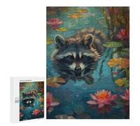 Rompecabezas para Adultos500 PCS Raccoon in Water Lily Pond Rompecabezas para Adultos Juegos Divertidos Decoración De Pared Oferta como Regalos para Toda La Familia 500 PCS