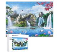 Rompecabezas para Adultos500 PCS Serene Waterfall Landscape with Lotus Flowers Rompecabezas para Adultos Juegos Familiares Análisis Y Lógica Reducción del Estrés Regalos 500 PCS