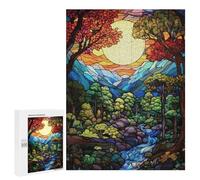 Rompecabezas para Adultos500 PCS Stained Glass Landscape with River Rompecabezas para Adultos Juegos Familiares Mejora La Memoria Cumpleaños Y Navidad 500 PCS