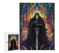 Rompecabezas para Adultos500 PCS Stained Glass Skeleton Knight Rompecabezas para Adultos Juego Familiar Vacaciones En Casa Matar El Tiempo para Cumpleaños, Navidad 500 PCS